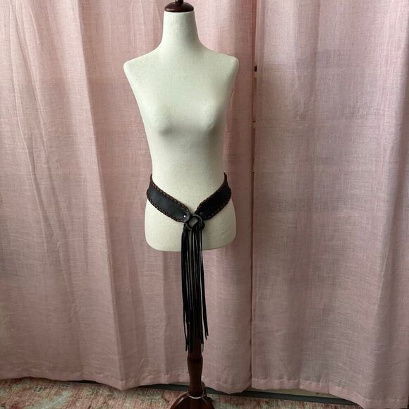 Kim White Reversible Suede + Leather Brown & Black w/ Fringe Size M - Picture 11 of 12